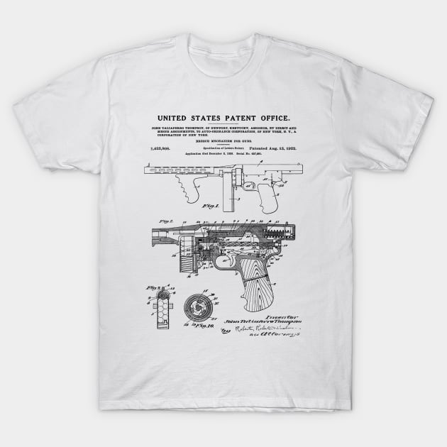 Thompson Submachine Gun Patent Black T-Shirt by Luve